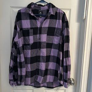 Men’s L H&M Relaxed Plaid Flannel Shirt Purple and Black
